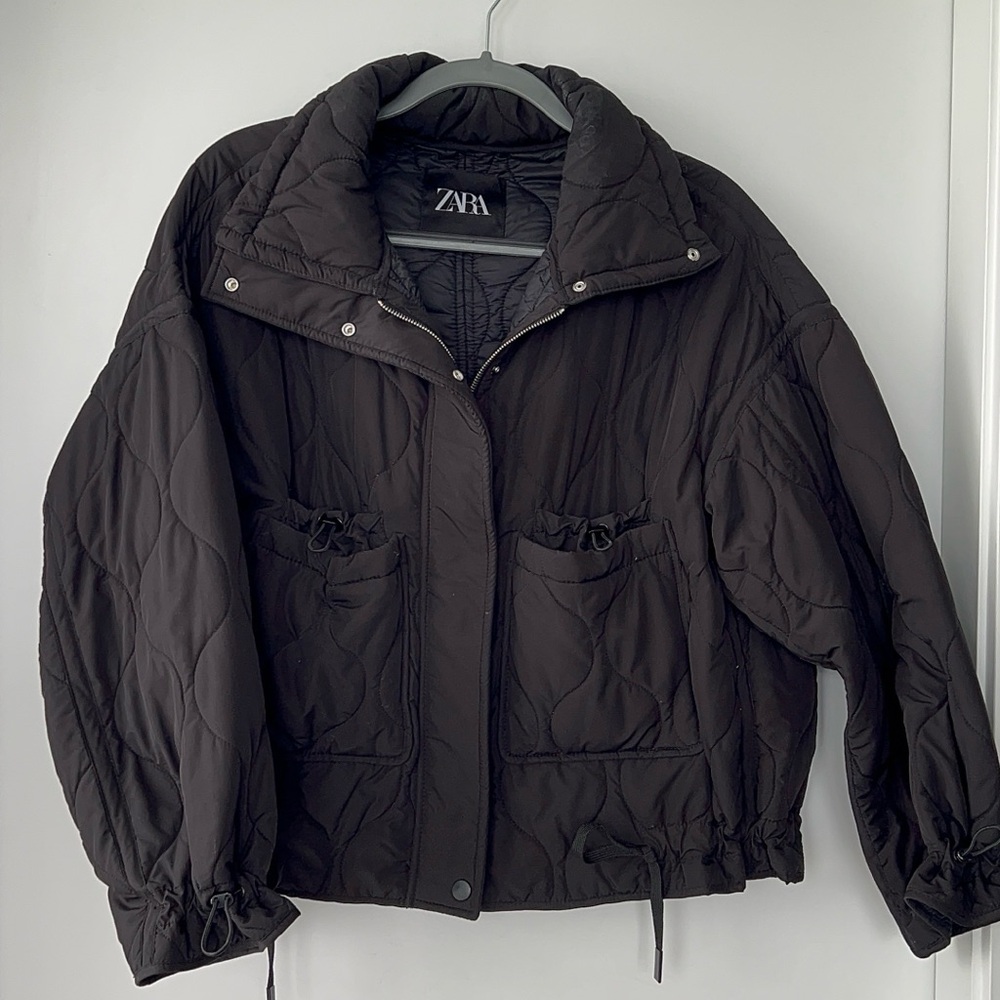 Zara Black Puffer Jacket with High Collar